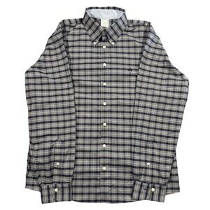 Brooks Brothers 1818 Milano Fit Shirt Mens Large Grey Checkered Non Iron Stretch